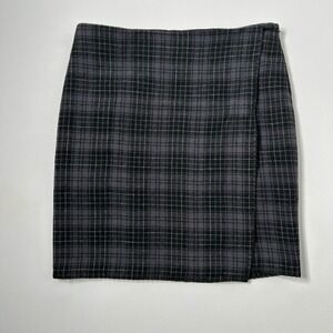 Eddie Bauer Plaid Wool Blend Wrap Skirt Women's Size 10 Charcoal Grey